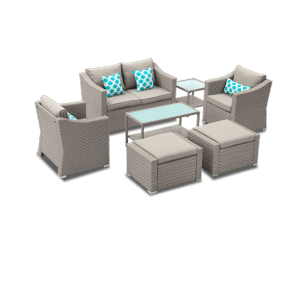 Superior 7-Piece Warm Grey Wicker Outdoor Conversation Set