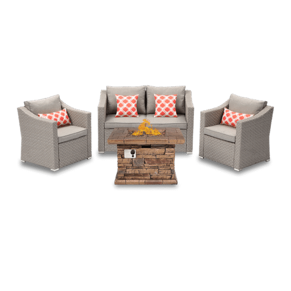 Palmyra 4 Piece Wicker Conversation Sofa Set with Square Fire Pit