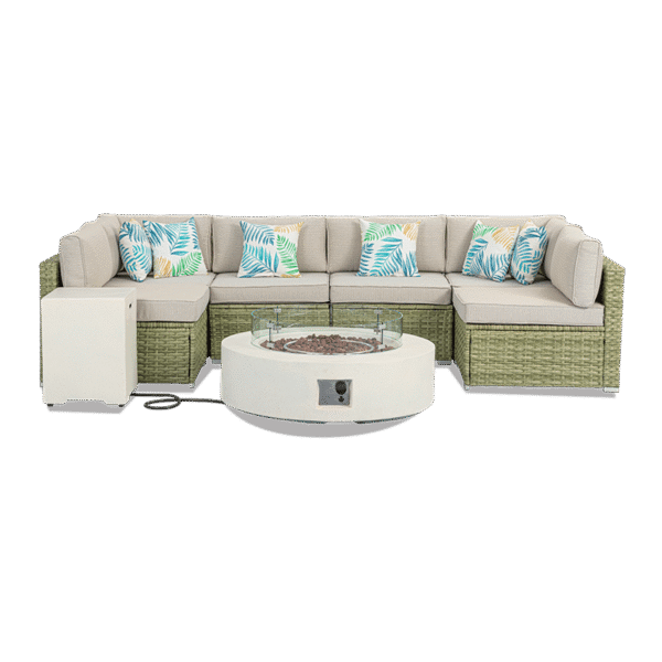 Maui 8 Piece U Shaped Outdoor Sofa with Round Fire Pit